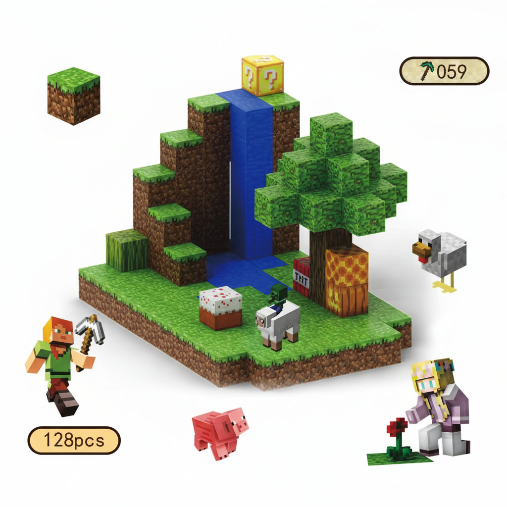 "Minecrafto magnetukai 128 detalės +4 žmogeliukai" Konstruktorius